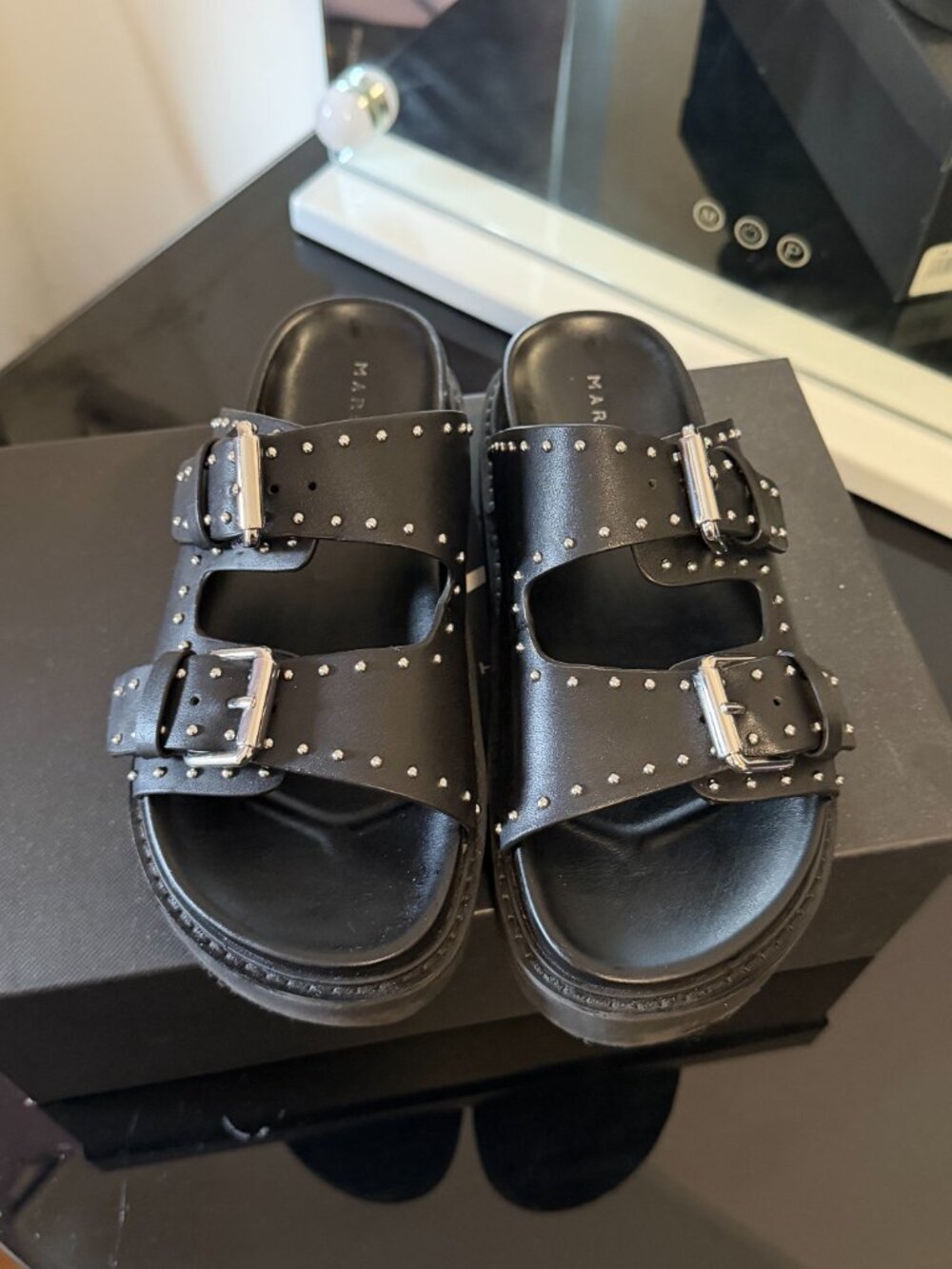 Marc Jacobs Black Studded Double- Strap Slide Sandals